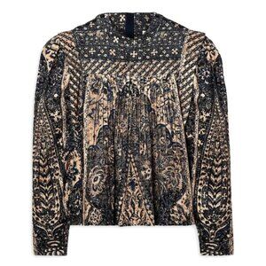 NWT Ulla Johnson Parker Pleated Printed Cotton-Corduroy Blouse in Twilight 2